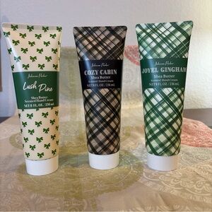 3 New Johnson Parker Lush Pine & Cozy Cabin Shea Butter Hand Cream 8fl oz/236ml